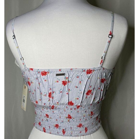 Billabong After Hours Blue Floral Smocked Waist Camisole Sz M 10 Stretch  NEW - Picture 2 of 10